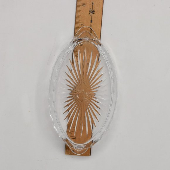 Vintage USA Heisey Glass Starburst Oval Relish Dish Clear Handle Diamond H - Picture 11 of 15